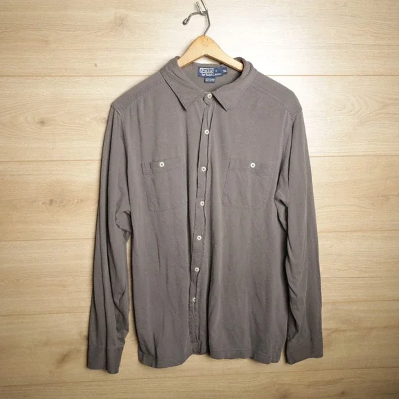 Polo Ralph Lauren Long Sleeve Button Down Shirt Gray XL Chest Pockets - Picture 1 of 5